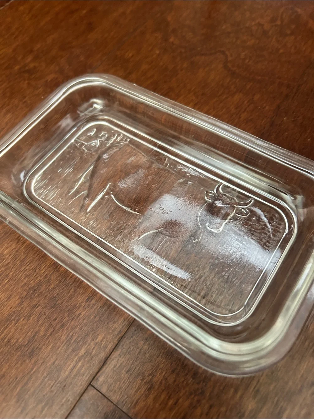 Vintage Arcoroc France Pressed Glass Butter Dish with Embossed Cow Lid